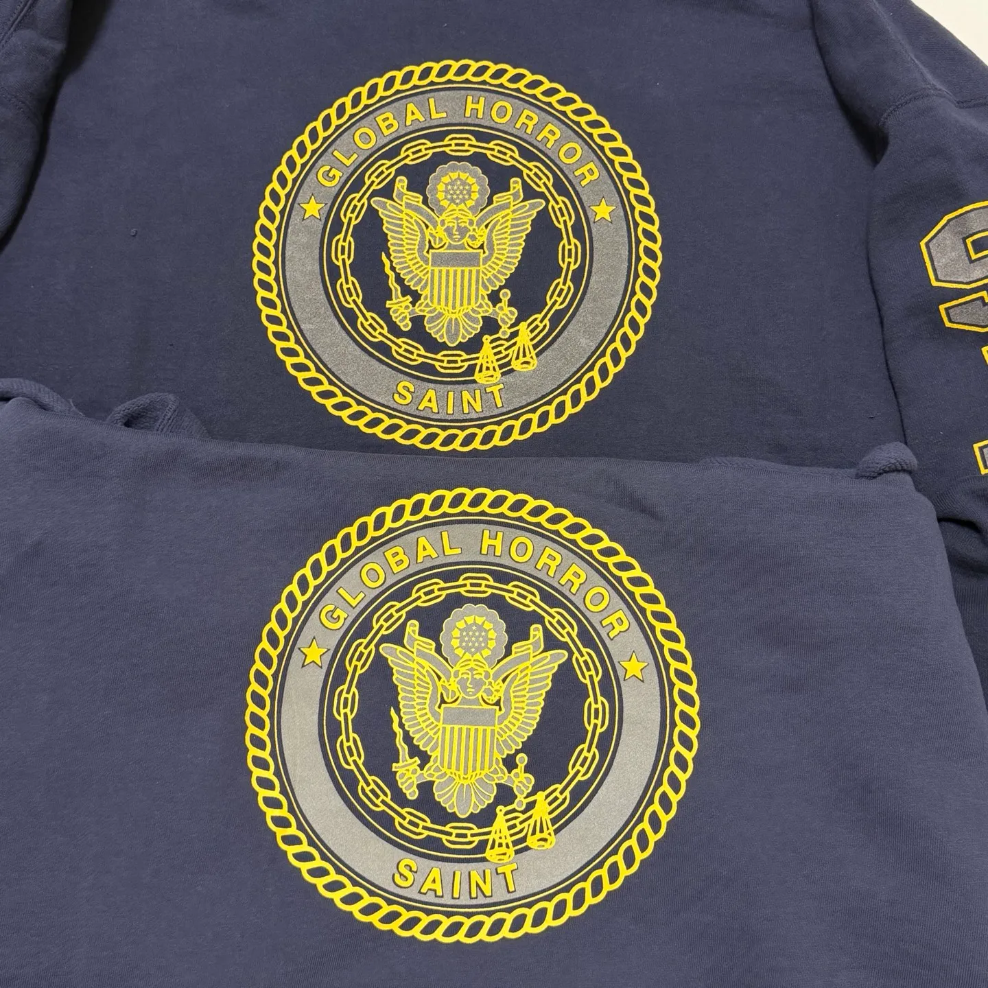 Printing proofing SAINT Mxxxxxx HOODIE/SAINT/NVY reflective angel hoodie blue S-XL original mold opening loose cut comfortable version top printing technology 3M reflective paste best reflective effect in the industry correct version original consistent main mark/wash mark/cherub anti-counterfeiting
